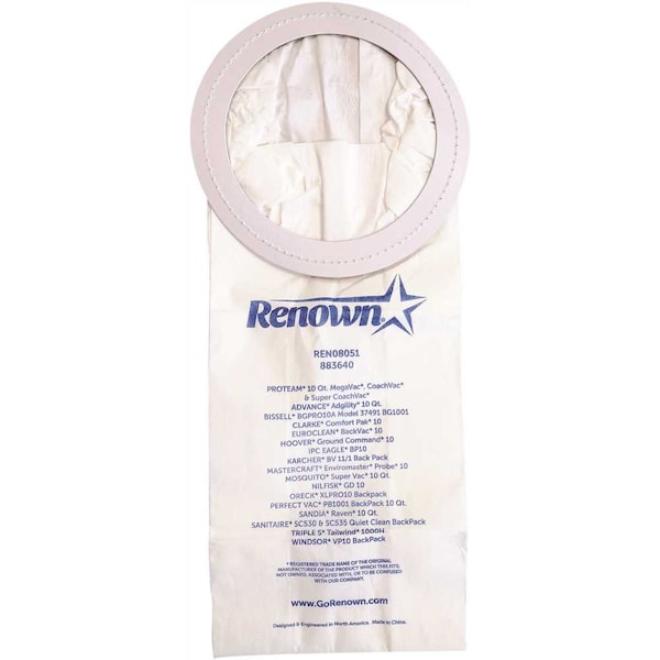 Vacuum Bag for ProTeam Mega Vac Equivalent to OEM# 100331, 10PK